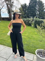 Black Bubble Cotton Bandeau Jumpsuit