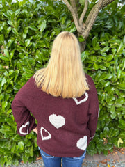 Wine Heart Knit Cardigan Denise