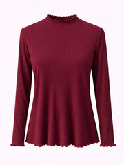 Wine Ribbed Flute Neck Top Charlotte