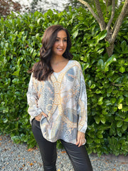 Winter White Greek Key Chain Knit Ava