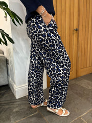 Navy Leopard Seam Front Trousers