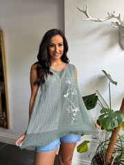Khaki Striped Panel Sleeveless Top Gaynor