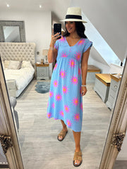 Blue Bubble Cotton Sunburst Dress Florence