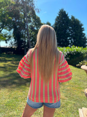 Coral Puff Sleeve Striped Top Erin