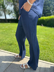 Navy Textured Lightweight Trousers Kaylee