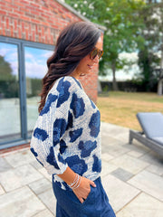 Navy Abstract Leopard Knit Top Dawn