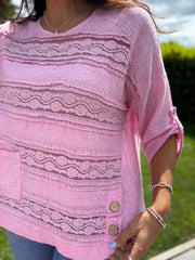 Pink Lace Stripe Top India