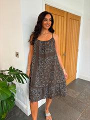 Chocolate Paisley Bubble Cotton Summer Dress Flo