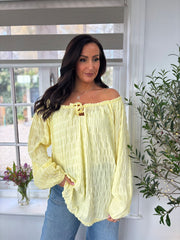 Lemon Textured Bardot Top Maiya