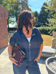 Navy Hooded Zip Jacket Set Willa