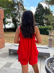 Red Raw Edge Towelling Vest Natasha