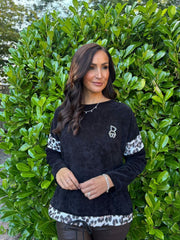 Black Animal Trim Textured Top Ada