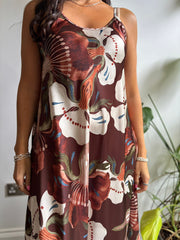 Chocolate Flower Print Dress Odette