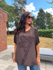 Chocolate Embroidered Floral Top Frankie