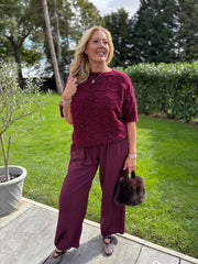 Wine Short Sleeve Chevron Knit Kenna