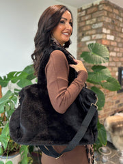 Black Fluffy Tote Bag