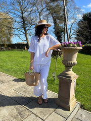 White Bubble Cotton Trouser Set Hayley