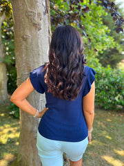 Navy Ruffle Sleeve Knit Top Hannah