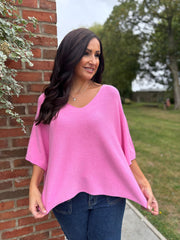 Candy Pink V-Neck Reverse Seam Knit Diana