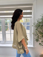 Khaki Shimmer Drawstring Top Holly