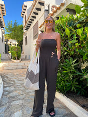 Chocolate Bubble Cotton Bandeau Jumpsuit