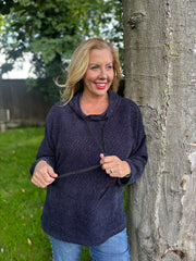 Navy Chenille Silver Fleck Hoodie Lisa
