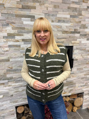 Khaki Stripe Knitted Waistcoat Emily