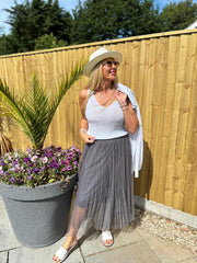 Charcoal Pleated Mesh Tulle Skirt