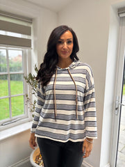 Grey Stripe Hooded Top Rae