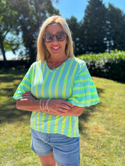 Aqua Puff Sleeve Striped Top Erin