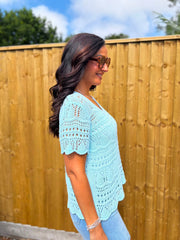 Mint Crochet Knit Top Selina