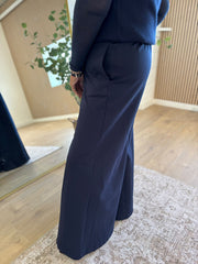 Navy Diamante Wide Leg Trousers Jude