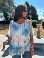 Blue Floral Stripe Top Brianne