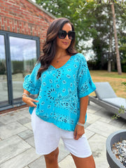 Blue Bubble Cotton Paisley Top Kimberly
