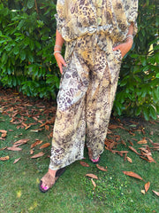 Stone Mixed Animal Print Trousers Davina