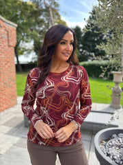 Wine Sheer Swirl Print Top Hope