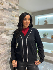 Black Embellished Trim Cardi Gina