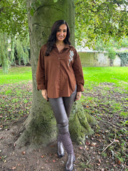 Chocolate Diamante Flower Shirt Kristie