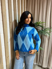 Blue Argyle Pattern Knit Jumper Meredith