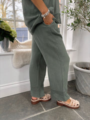 Khaki Bubble Cotton Trouser Set Hayley