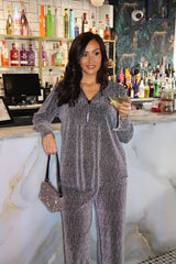 Silver Sparkle Diamante Zip Top Cassie