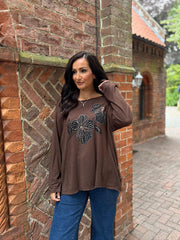 Chocolate Embellished Flower Top Selina