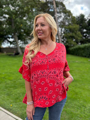 Red Bubble Cotton Paisley Top Kimberly