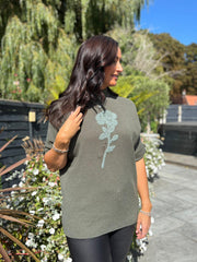 Khaki Textured Flower Knit Claire