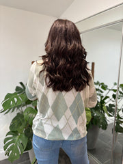 Sage V Neck Argyle Print Top Izzy