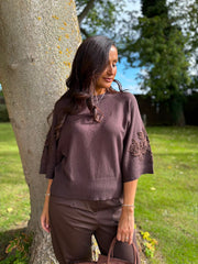 Chocolate Floral Lace Knit Joanne