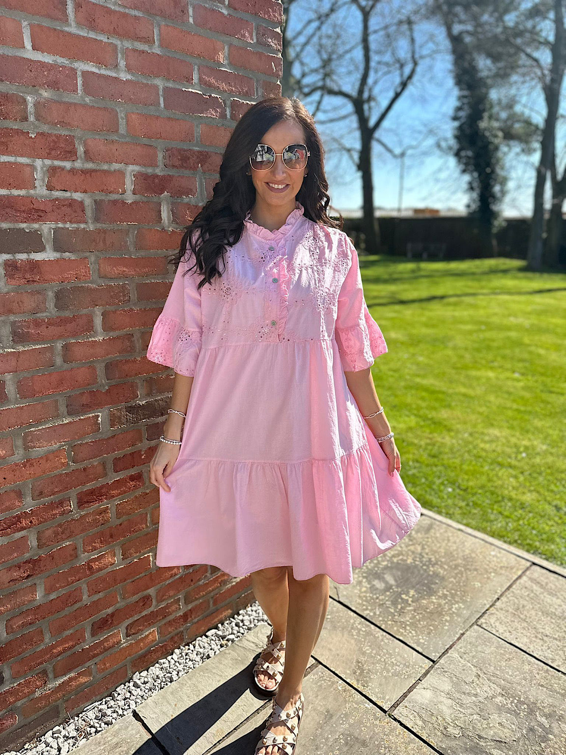 Pink Embroidered Ruffle Dress Taylor Pink Embroidered Ruffle Dress Taylor