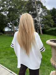Winter White Stripe Detail Button Top Leona
