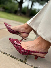 Wine Textured Kitten Heel Shoes