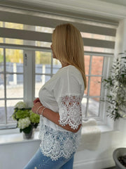 White Lace Trim Tee Carly